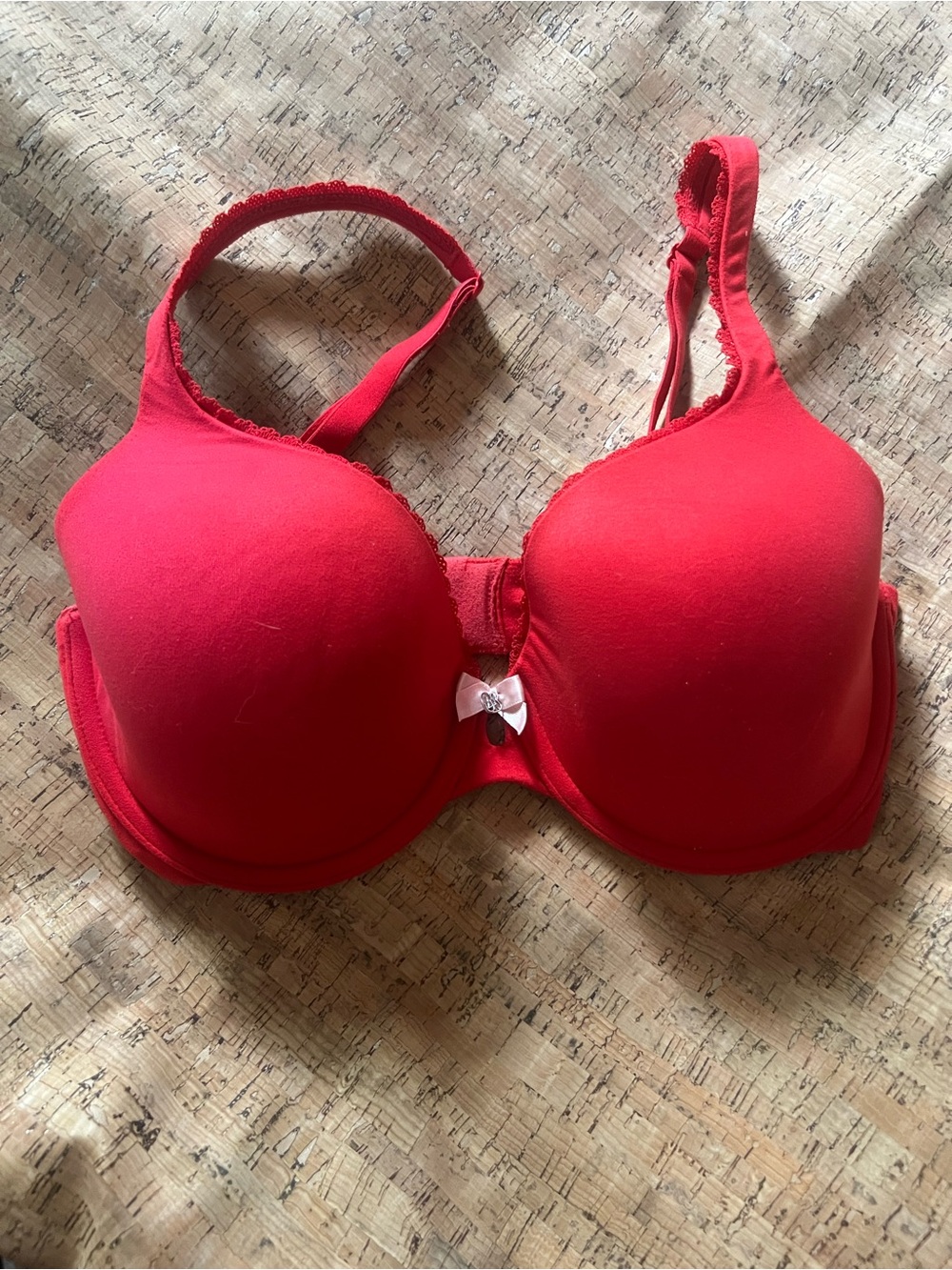 Victoria's Secret Red Smooth T-Shirt Bra with Lace Trim
